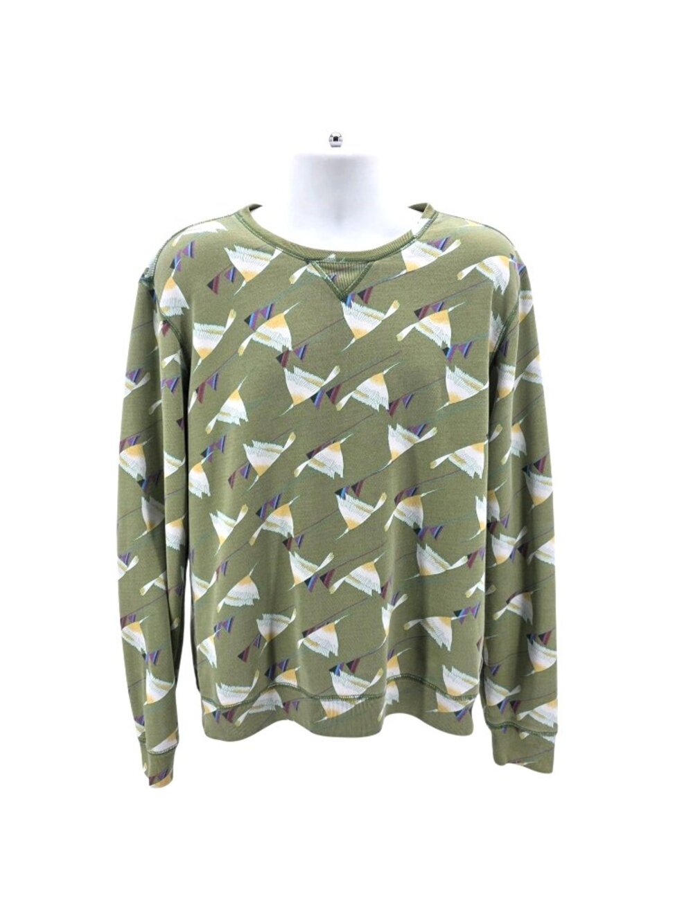 Scotch & Soda Mens XL Sweatshirt Heartbreaker Bird Print Green Multicolor Retro